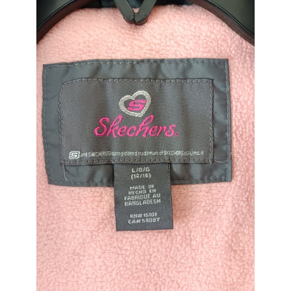 Skechers Fleece Lined Winter Jacket Girls Large 14-16 Pink Full Zip Hooded - Picture 7 of 10